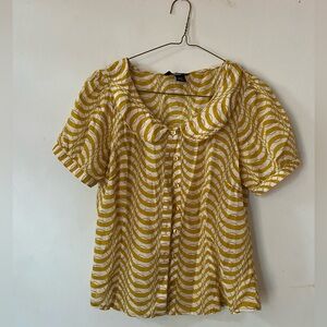 Peter Pan collar - Yellow and White Patterned Women's Top